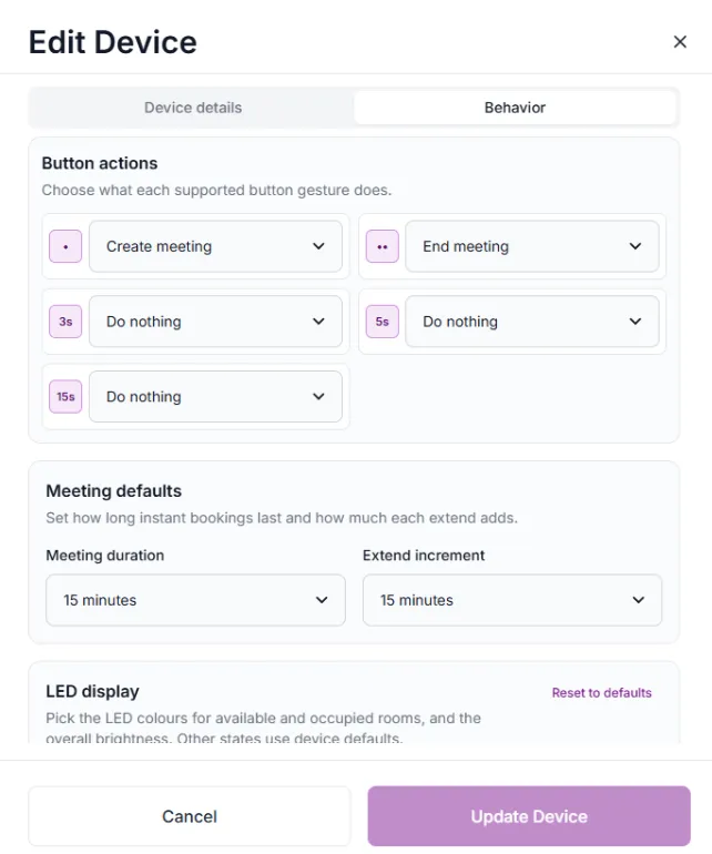 Management portal mapping O.R.B button gestures to booking actions