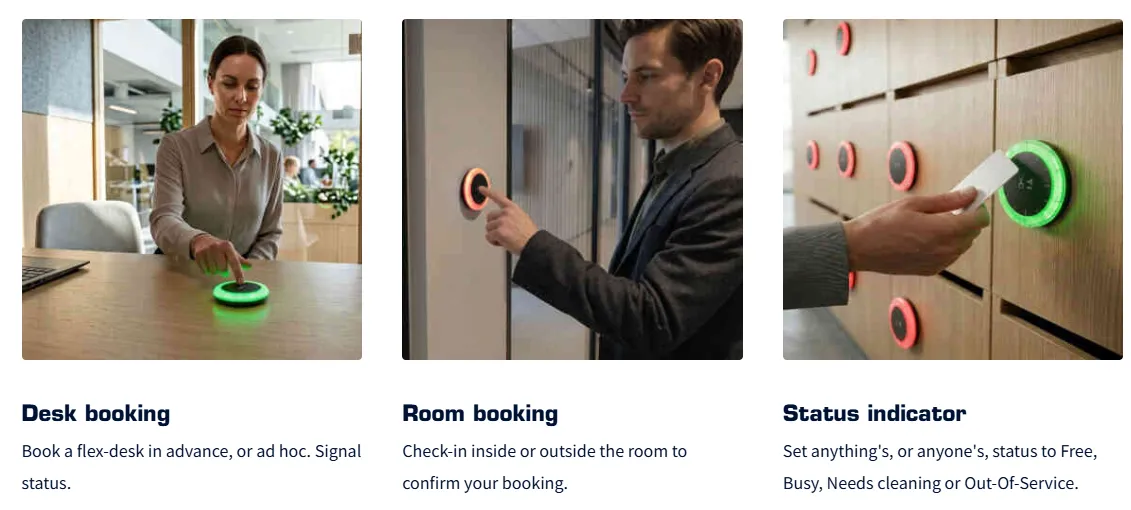 O.R.B used for desk booking, room check-in and status indication