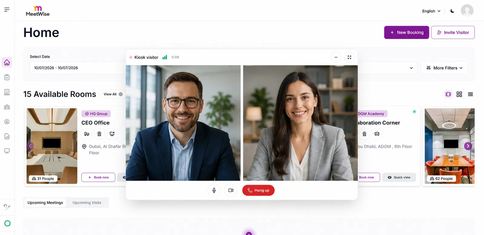 Visitor starting a video call with their host from the kiosk